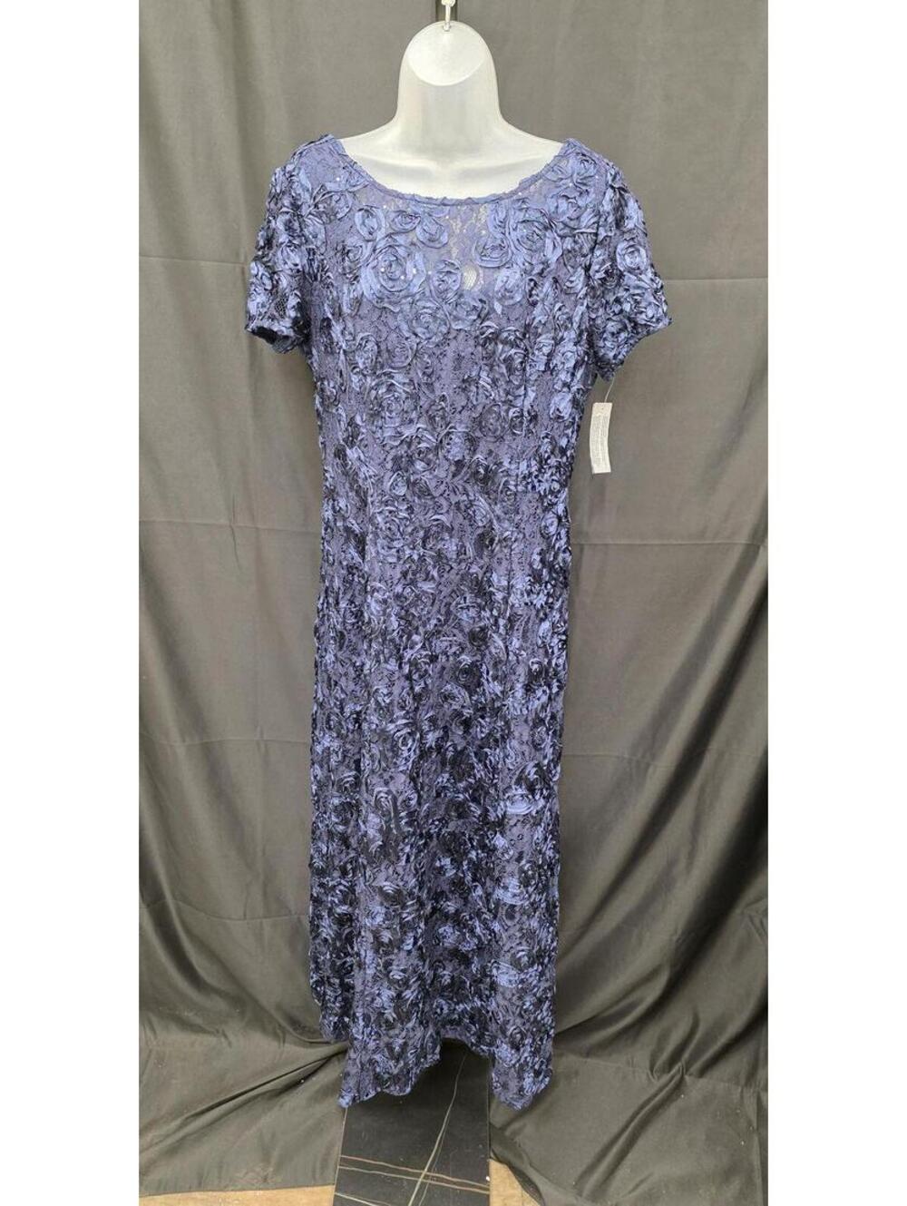 Alex Evenings Rosette Mother of the Bride Short‑Sleeve Formal Gown Navy 14P